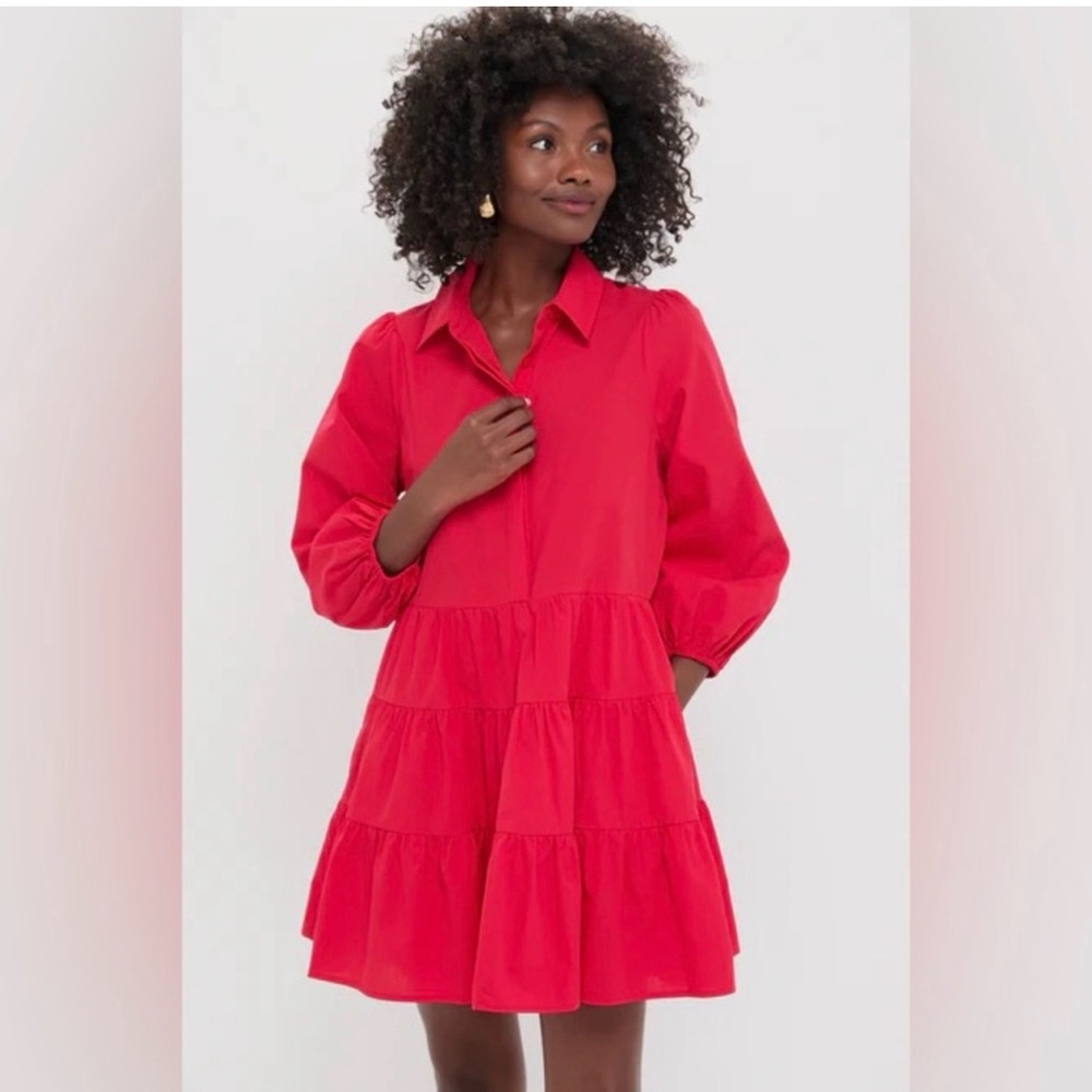 Tuckernuck Pomander Place Women’s Red Tiered Shirt Mini Dress - Mable Dress XS